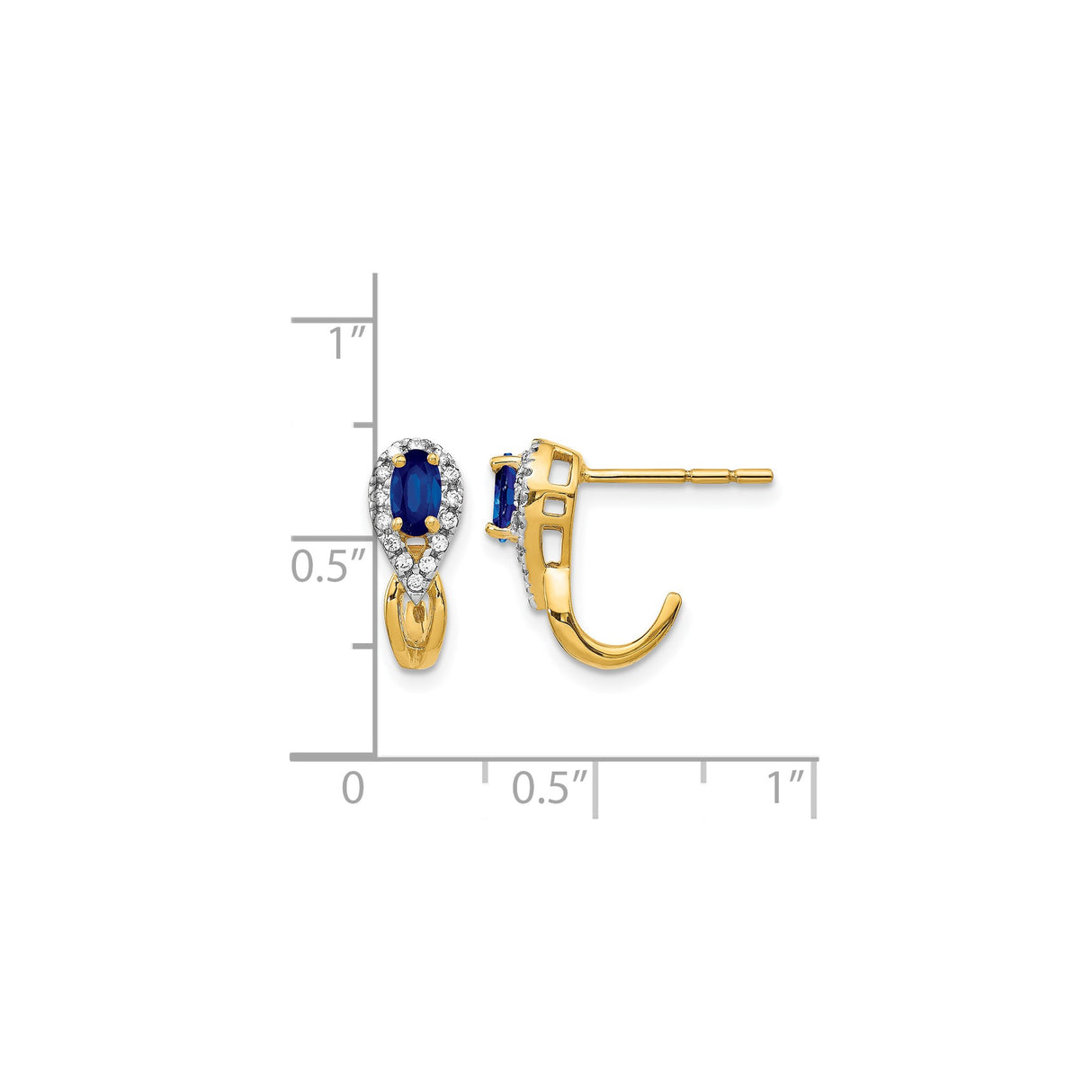 10k Yellow Gold Stud Earrings with Sapphire Center and Diamond Accents, Pear Shaped Classic Design