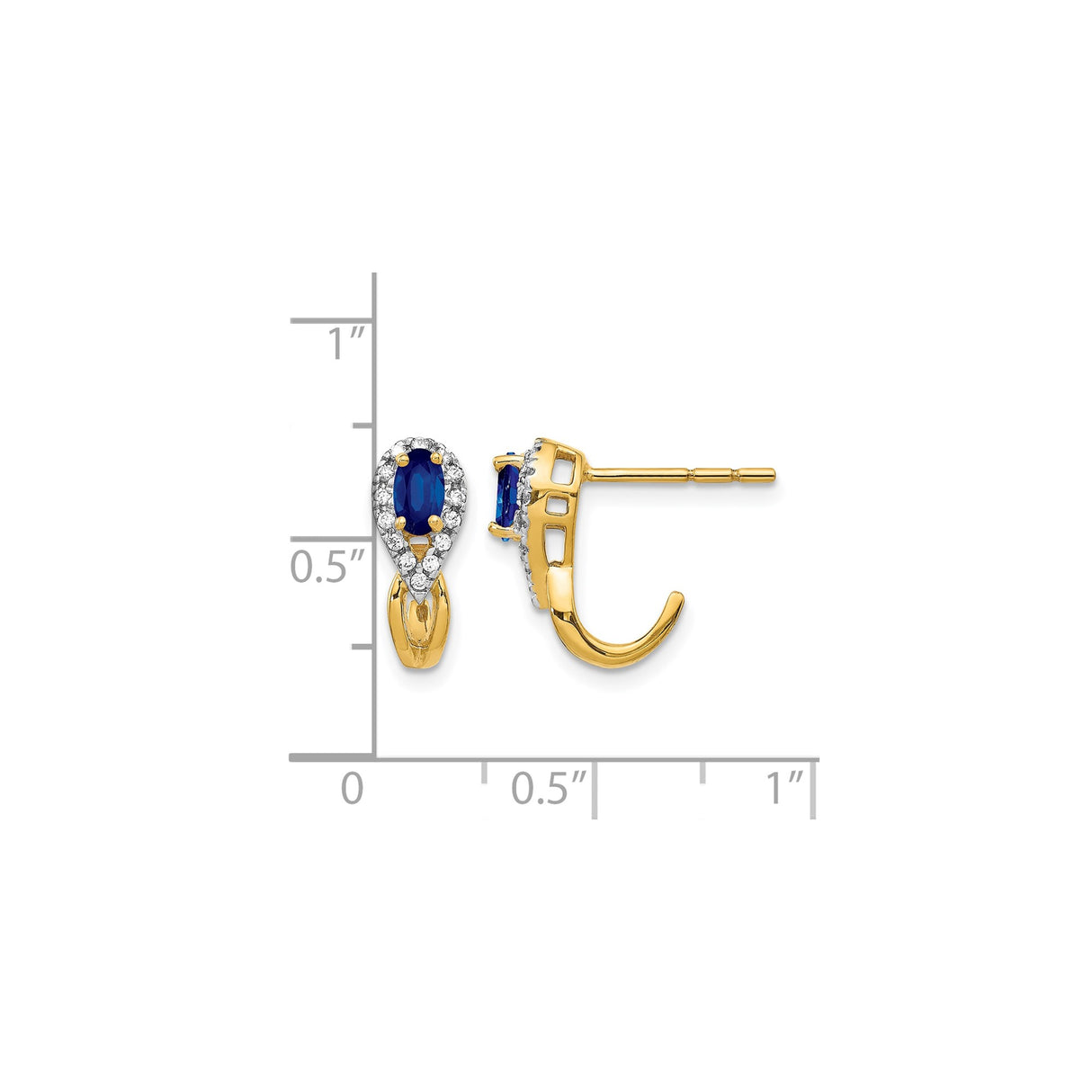 14k Yellow Gold Teardrop Dangle Earrings with Blue Sapphires and Diamond Halo Setting