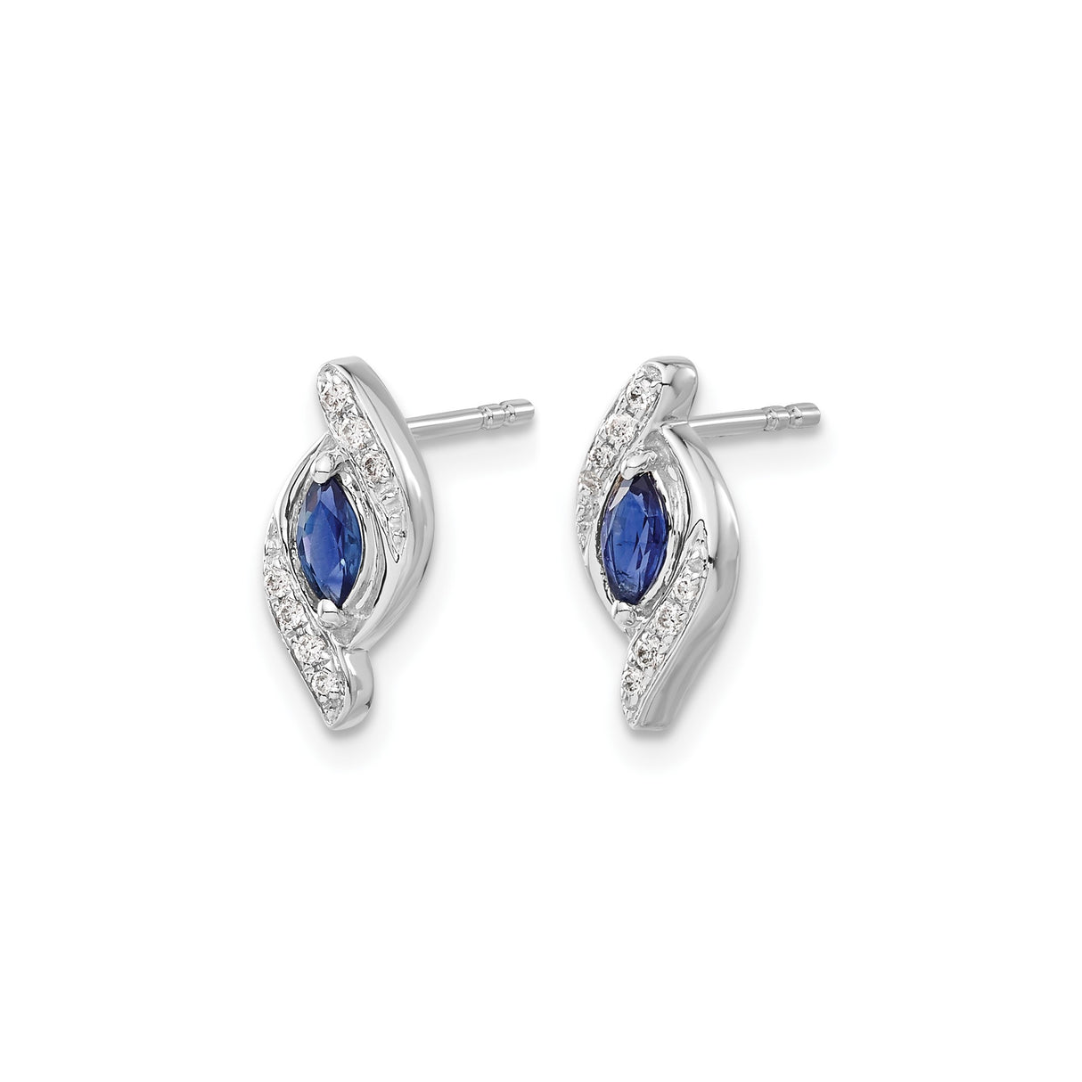 14k White Gold Stud Earrings with Marquise-Cut Sapphires and Pavé Diamonds