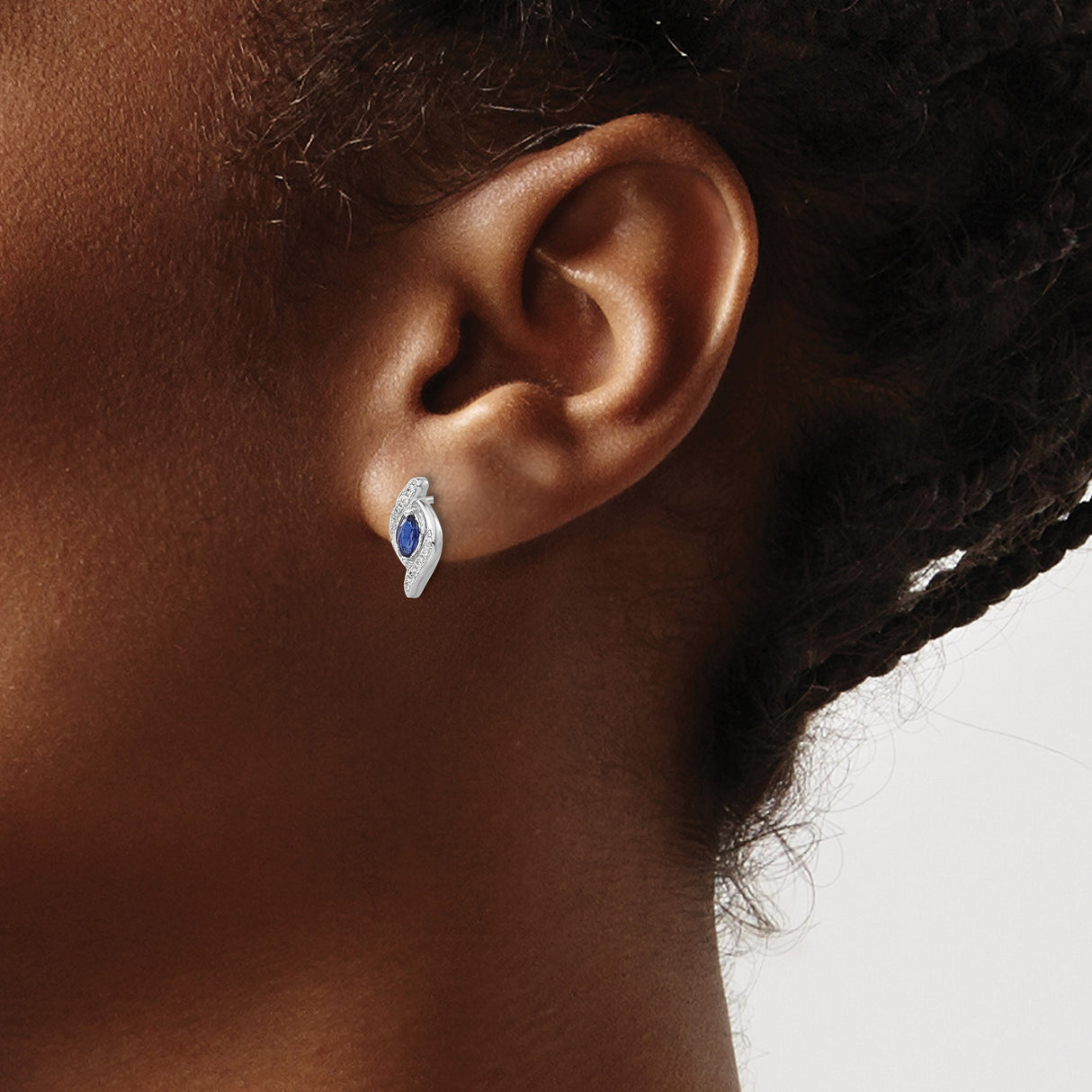 14k White Gold Stud Earrings with Marquise-Cut Sapphires and Pavé Diamonds