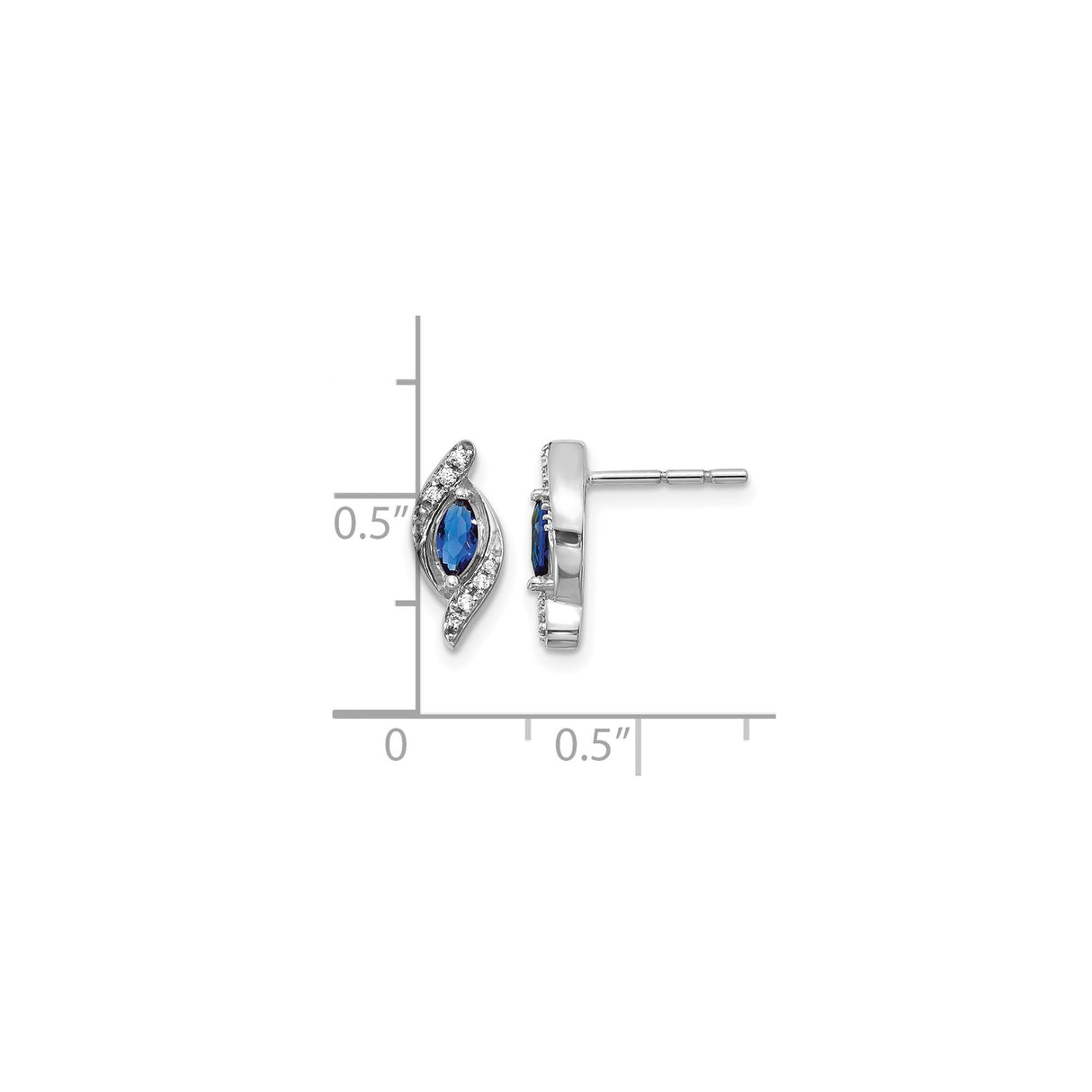 14k White Gold Stud Earrings with Marquise-Cut Sapphires and Pavé Diamonds