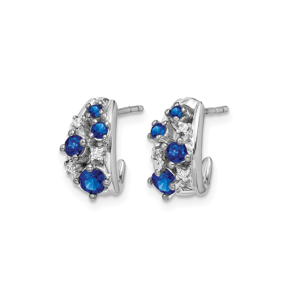 14k White Gold Huggie Hoop Earrings with Round Blue Sapphires, Cluster Design
