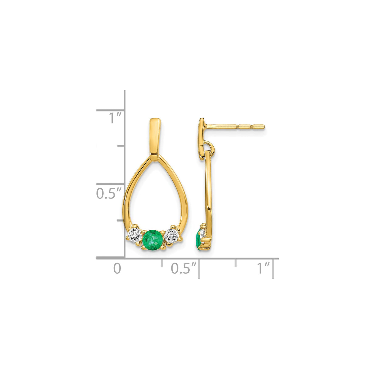 10k Yellow Gold Teardrop Dangle Earrings with Emerald and White Accent Stones