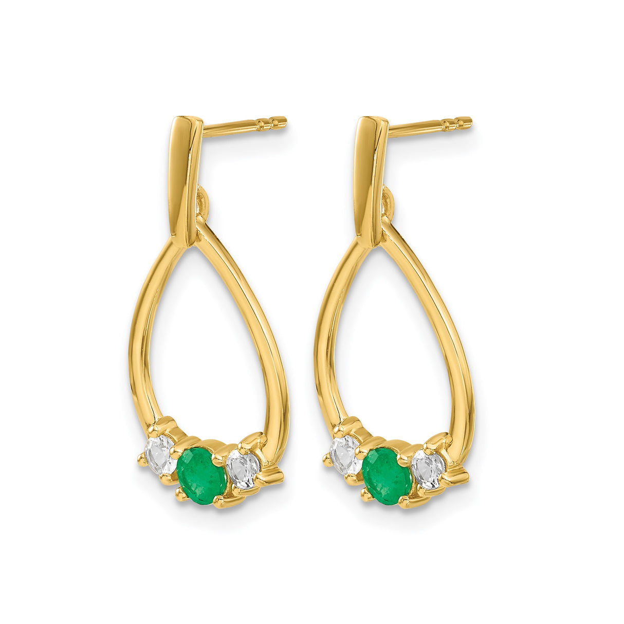 14k Yellow Gold Teardrop Earrings with Emerald and White Diamonds