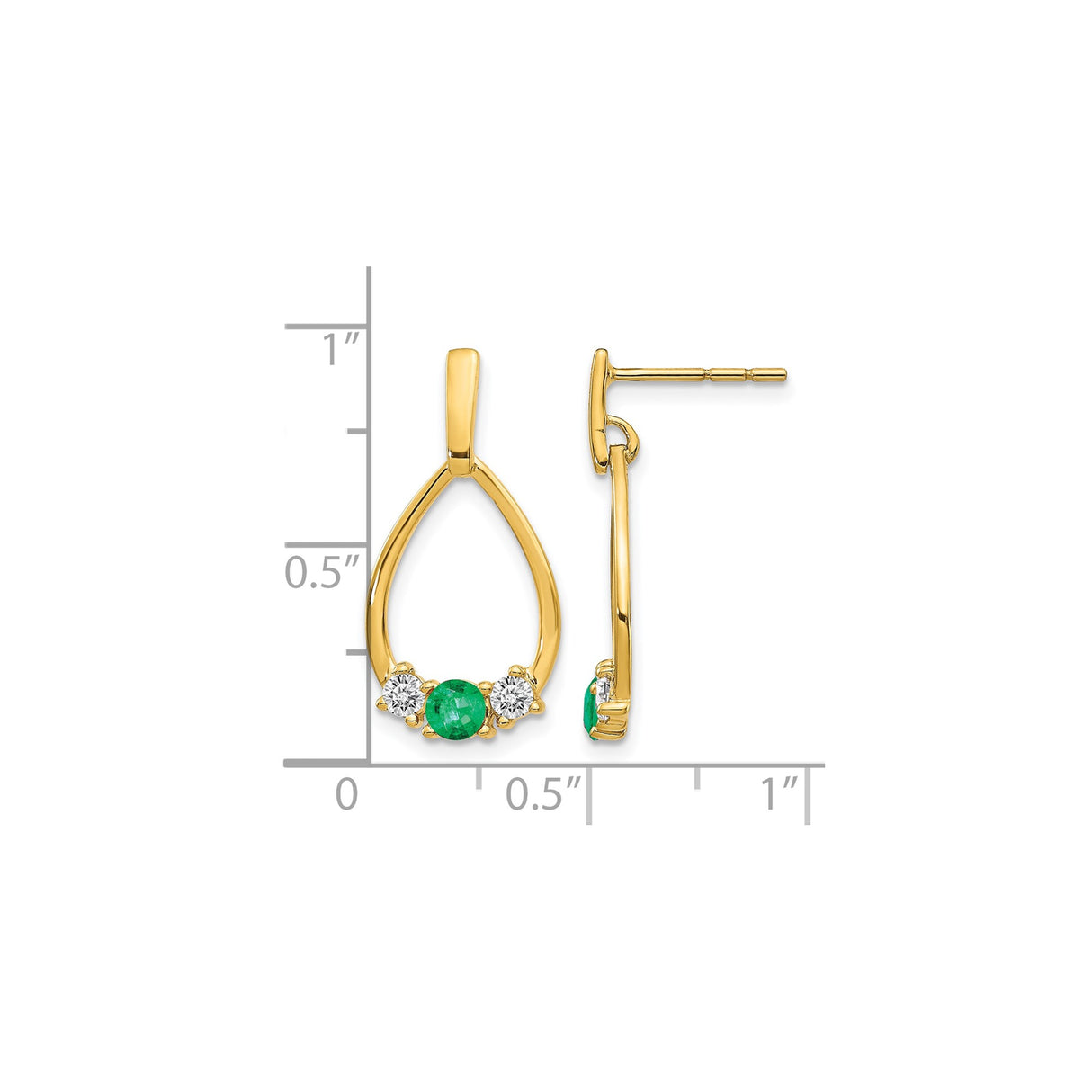 14k Yellow Gold Teardrop Earrings with Emerald and White Diamonds