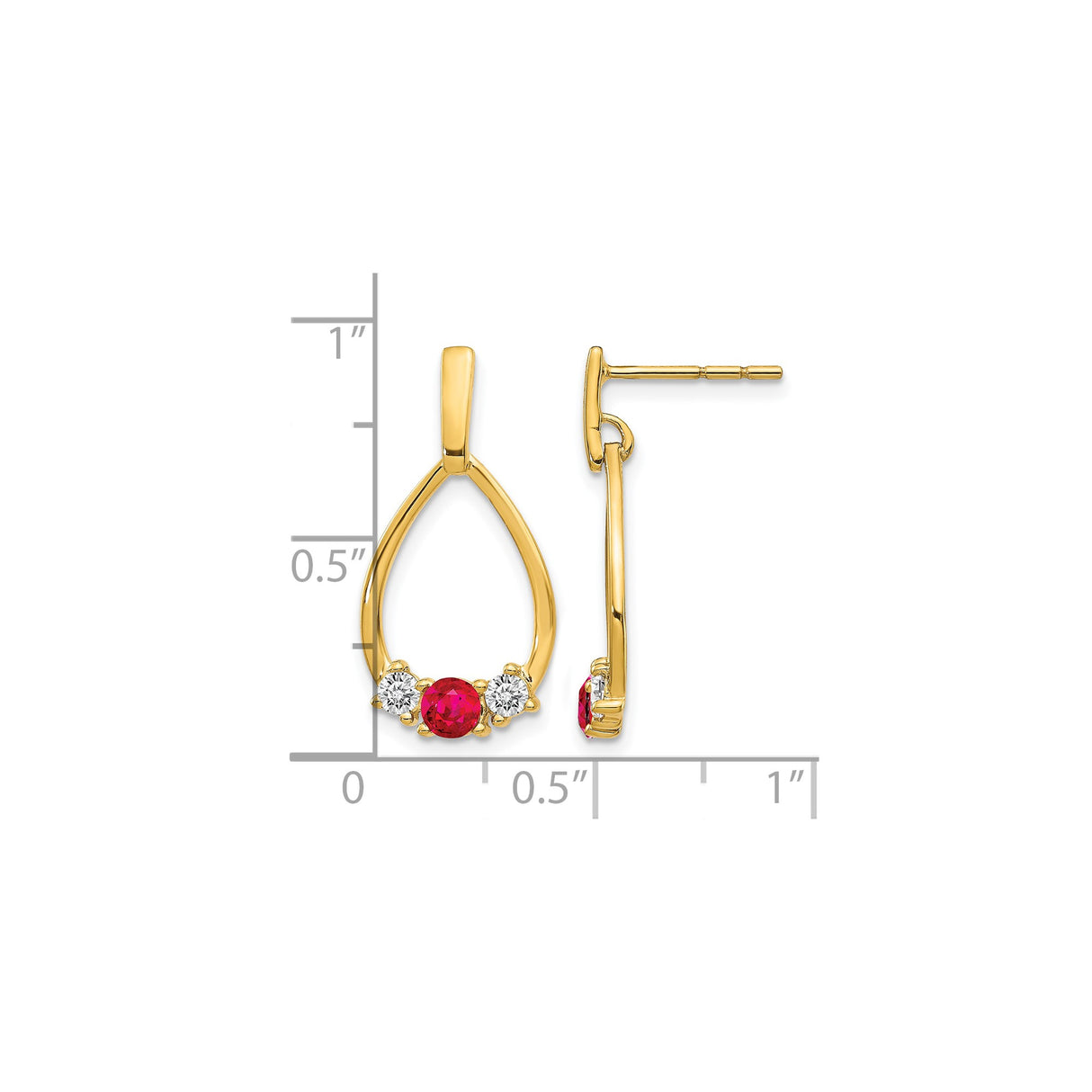 10k Yellow Gold Teardrop Dangle Earrings with Ruby and Lab Created Sapphire