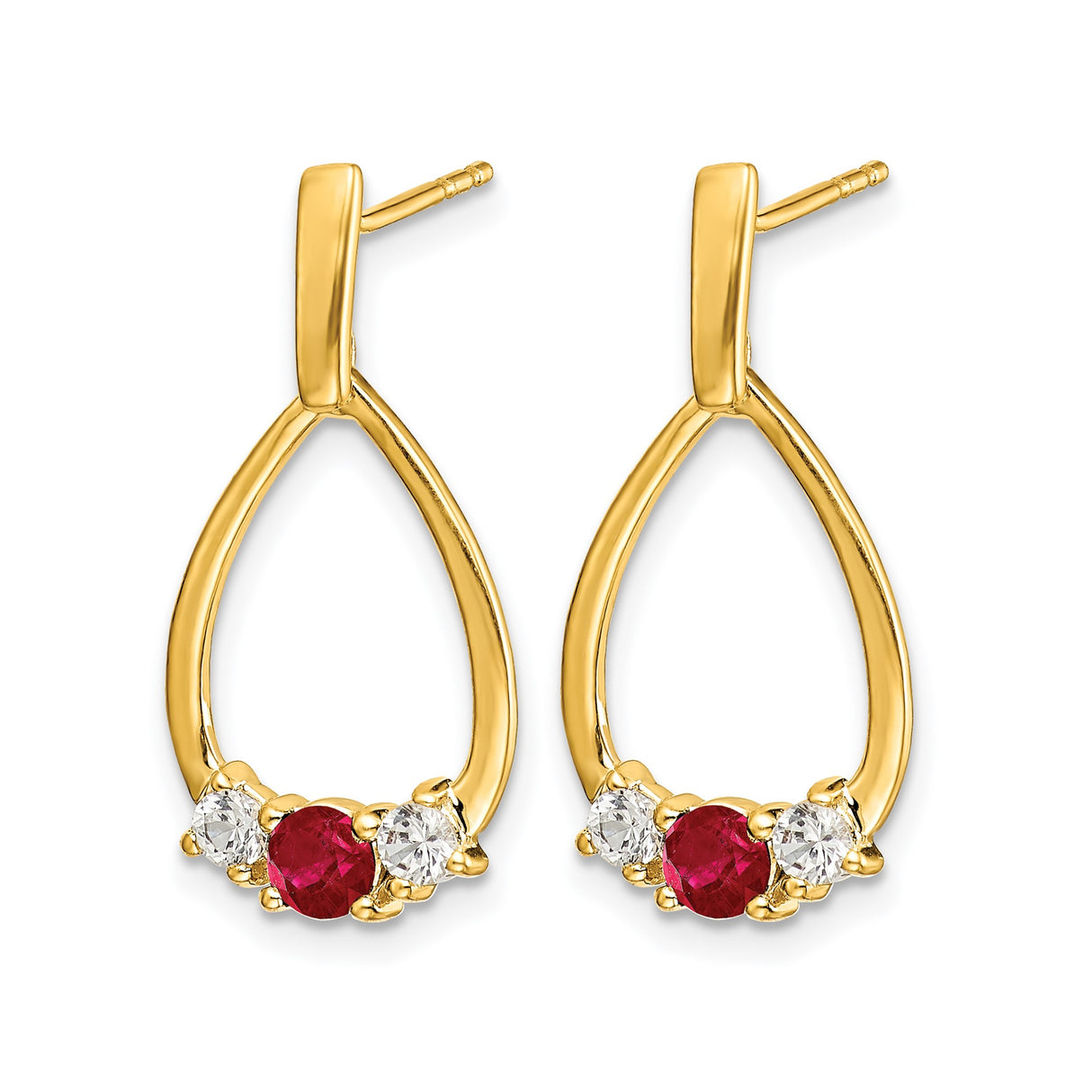 14k Yellow Gold Teardrop Dangle Earrings with Ruby and White Stone Accents for Women