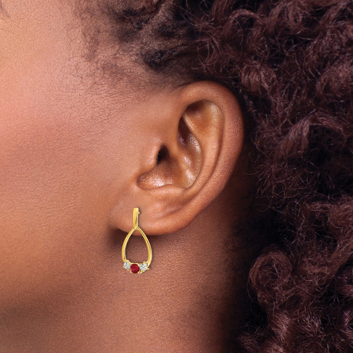 14k Yellow Gold Teardrop Dangle Earrings with Ruby and White Stone Accents for Women