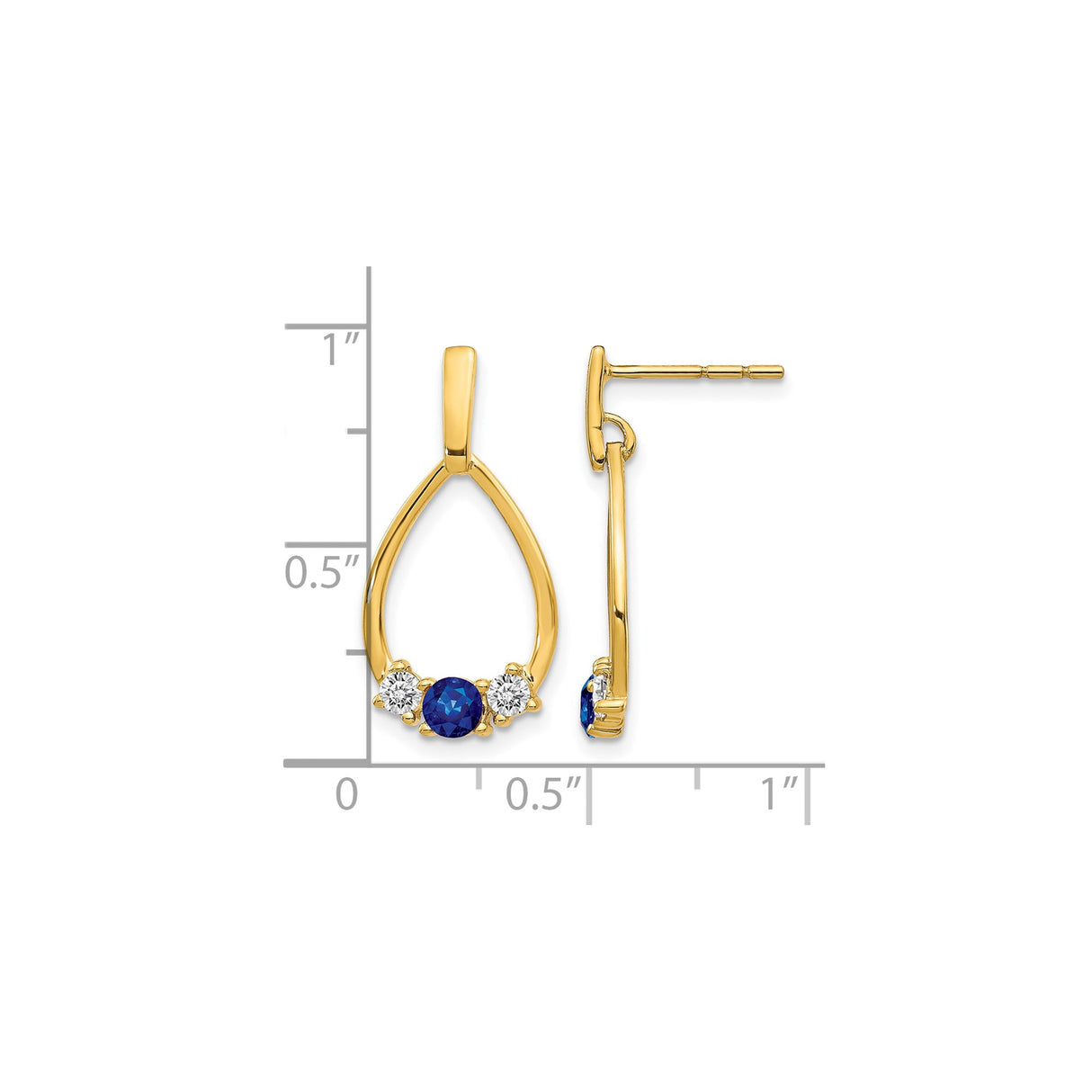 14k Yellow Gold Teardrop Dangle Earrings with Blue Sapphire and Cubic Zirconia Accents