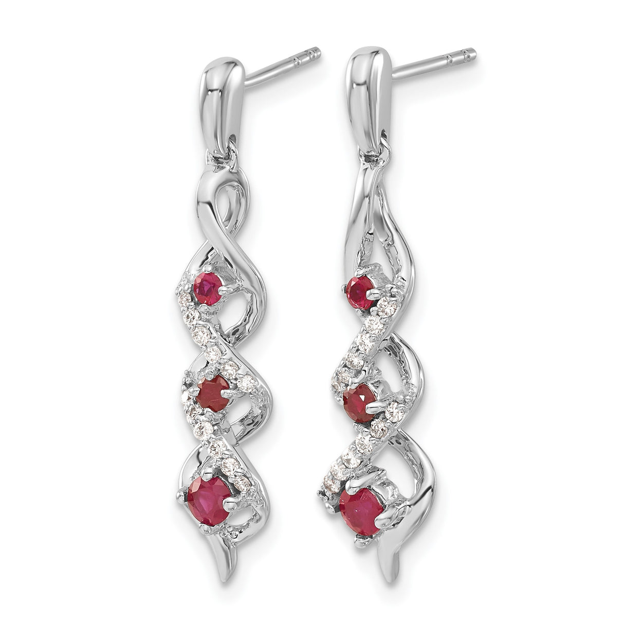 10k White Gold Dangle Earrings with Ruby, Infinity Twist Design for Women