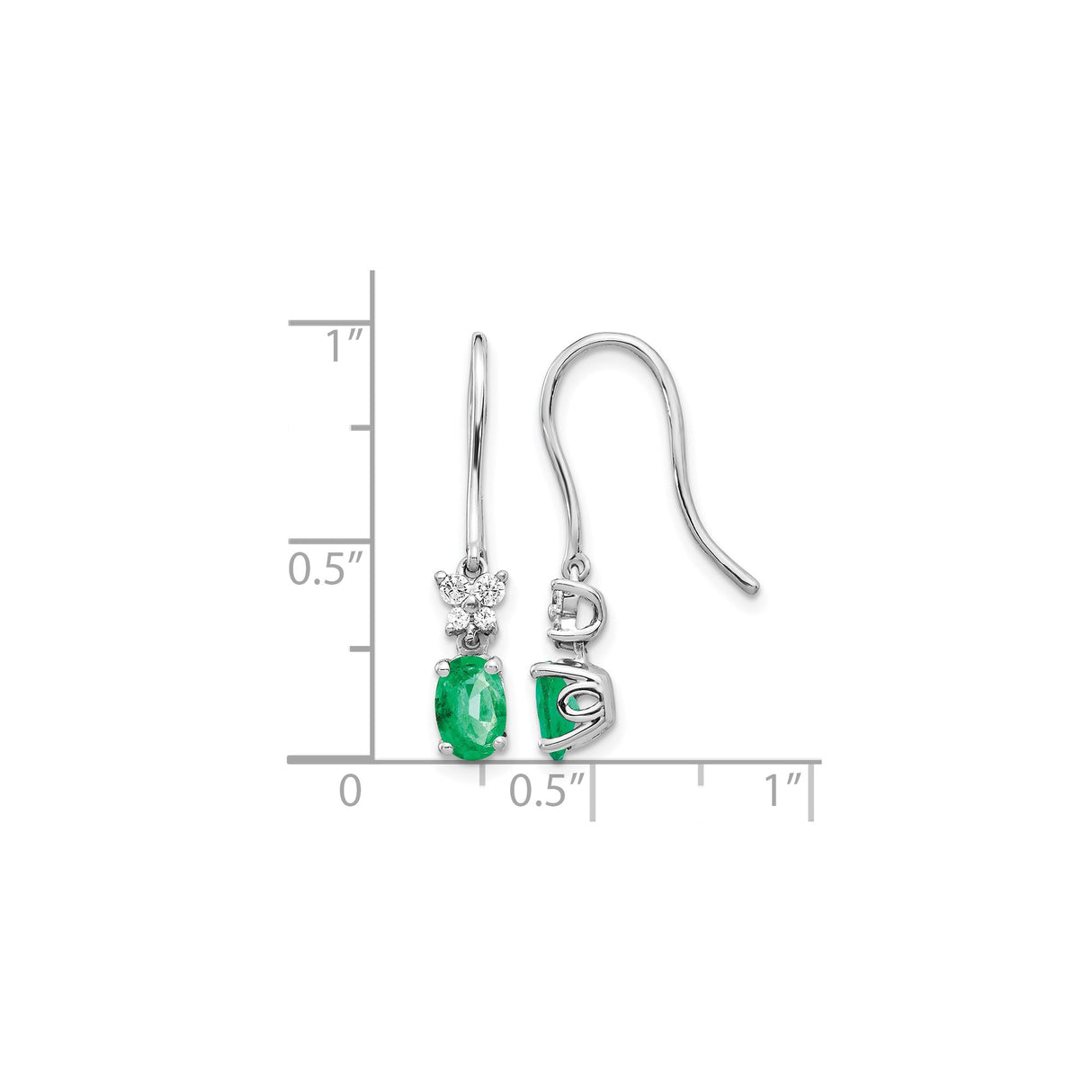 14k White Gold Dangle Earrings with Oval Cut Emeralds and Diamond Accents
