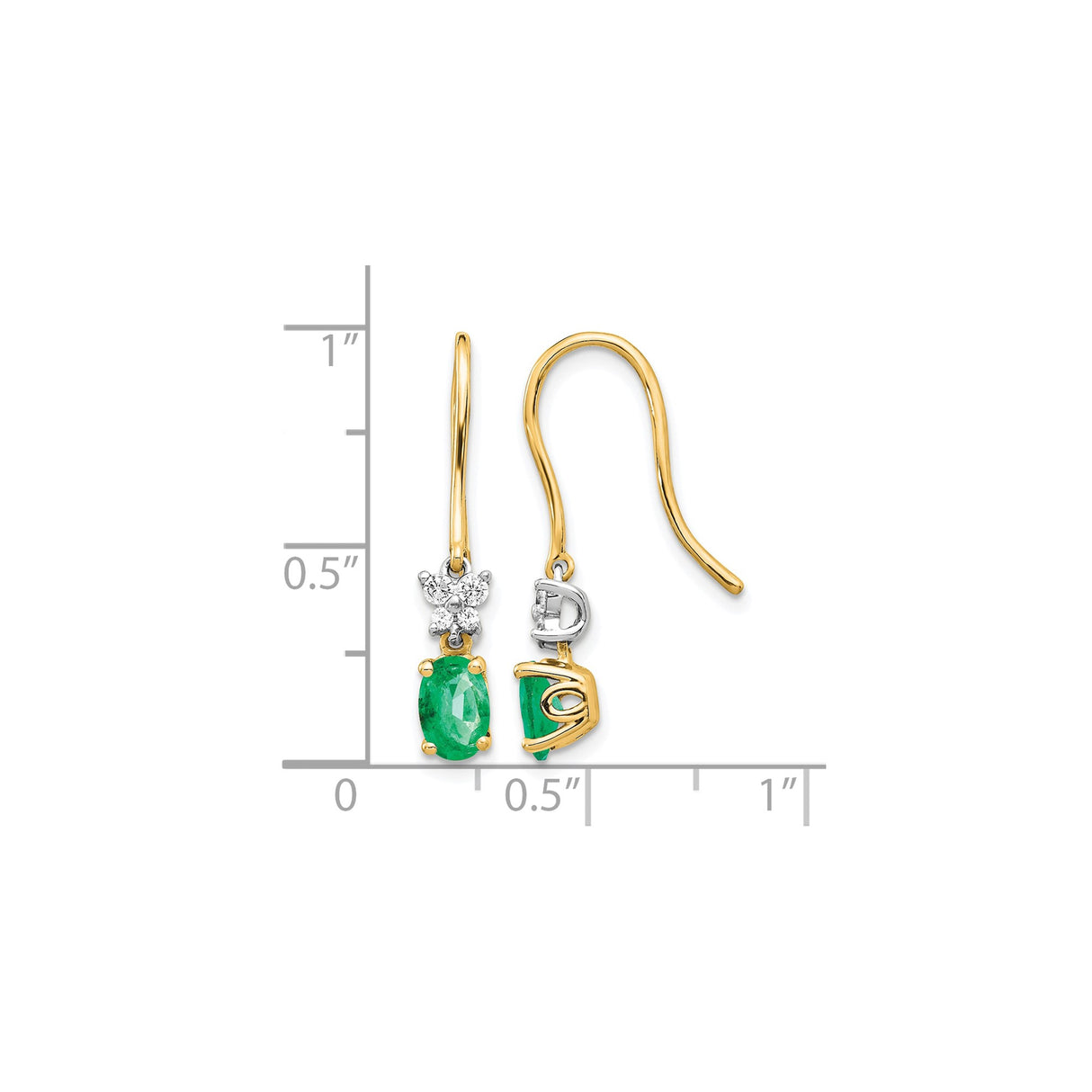 14k Two Tone Gold Dangle Earrings with Oval Emeralds and Diamond Accents in Floral Design