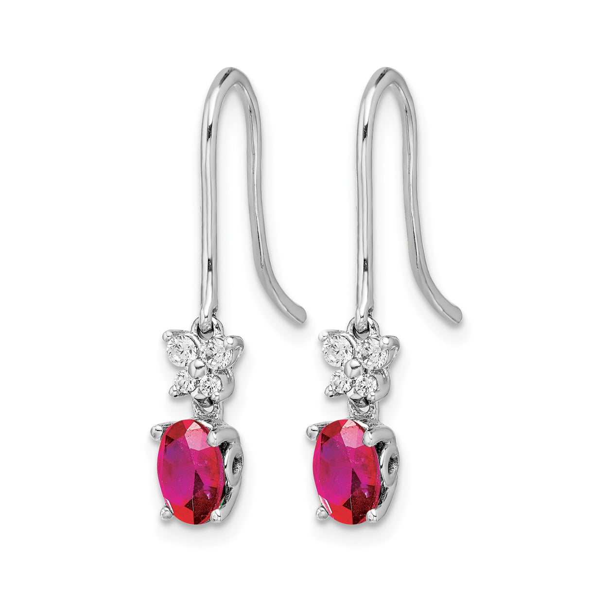 14k White Gold Dangle Earrings with Ruby and Diamond Accents, Dad Tribute Memorial Jewelry