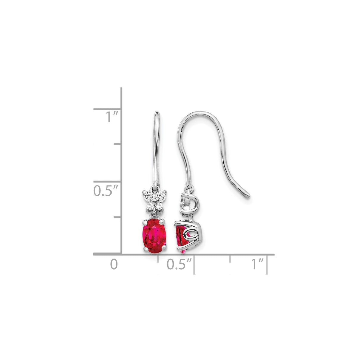 14k White Gold Dangle Earrings with Ruby and Diamond Accents, Dad Tribute Memorial Jewelry