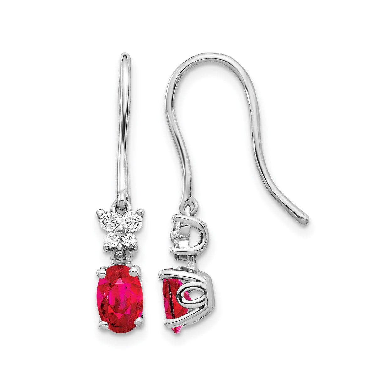 14k White Gold Dangle Earrings with Ruby and Diamond Accents, Dad Tribute Memorial Jewelry