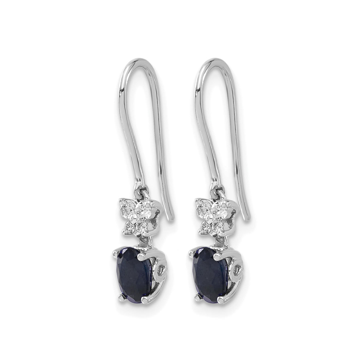 10k White Gold Dangle Earrings with Oval Blue Sapphires and Diamond Accents