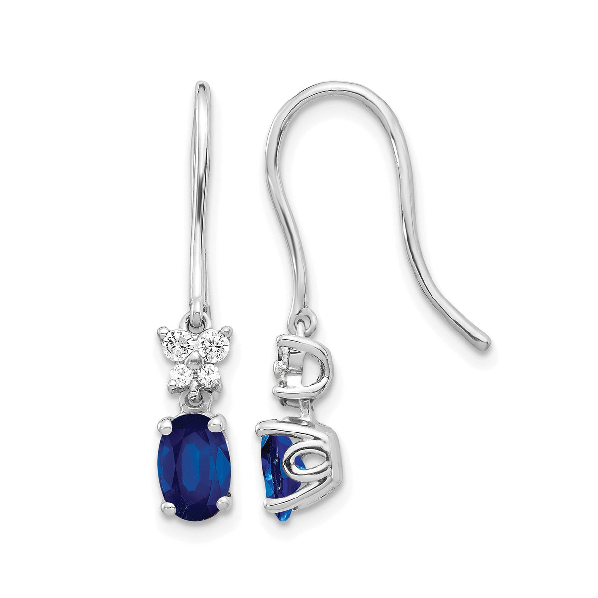 10k White Gold Dangle Earrings with Oval Blue Sapphires and Diamond Accents