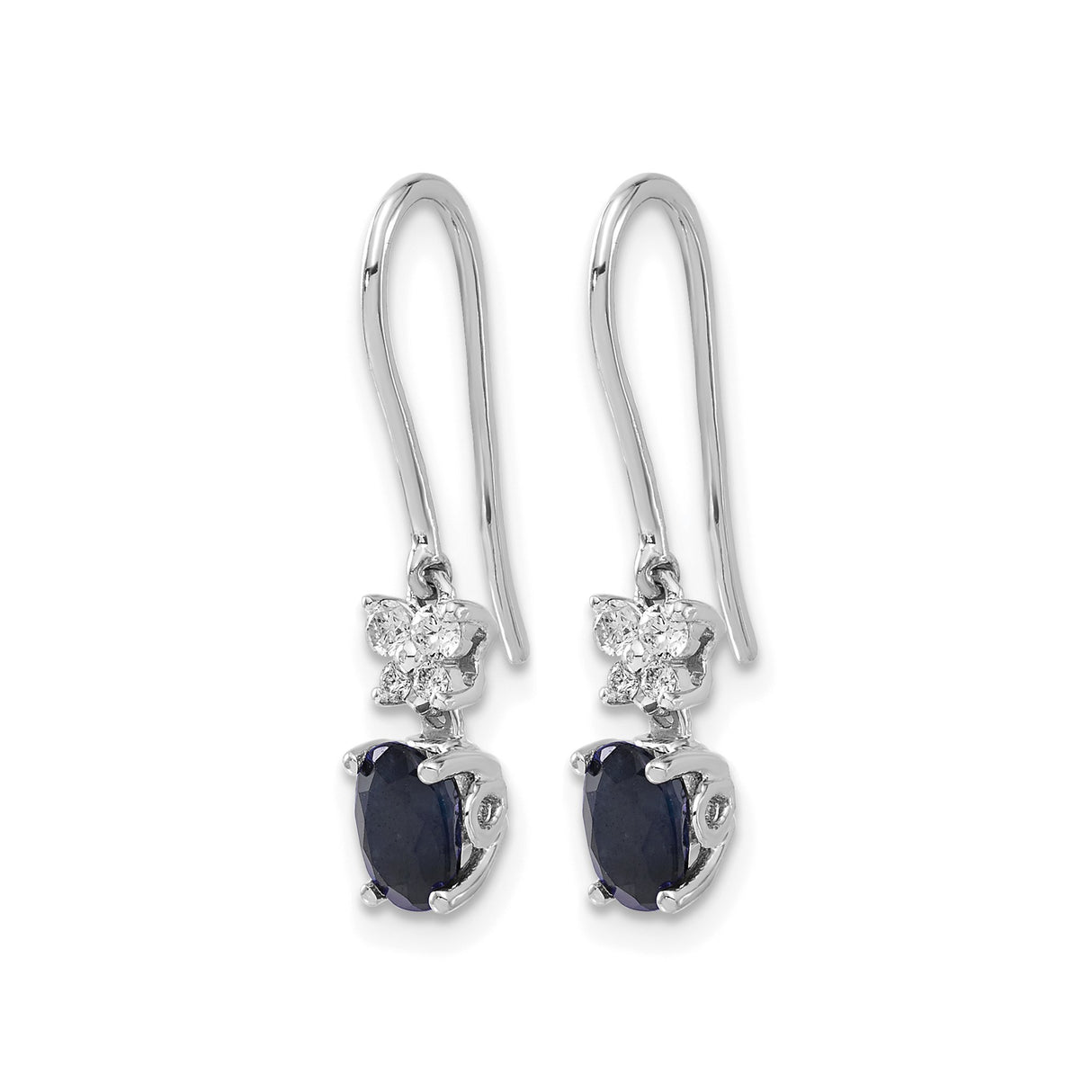 14k White Gold Drop Earrings with Sapphire and Diamond Accents, Dangle Hook Style