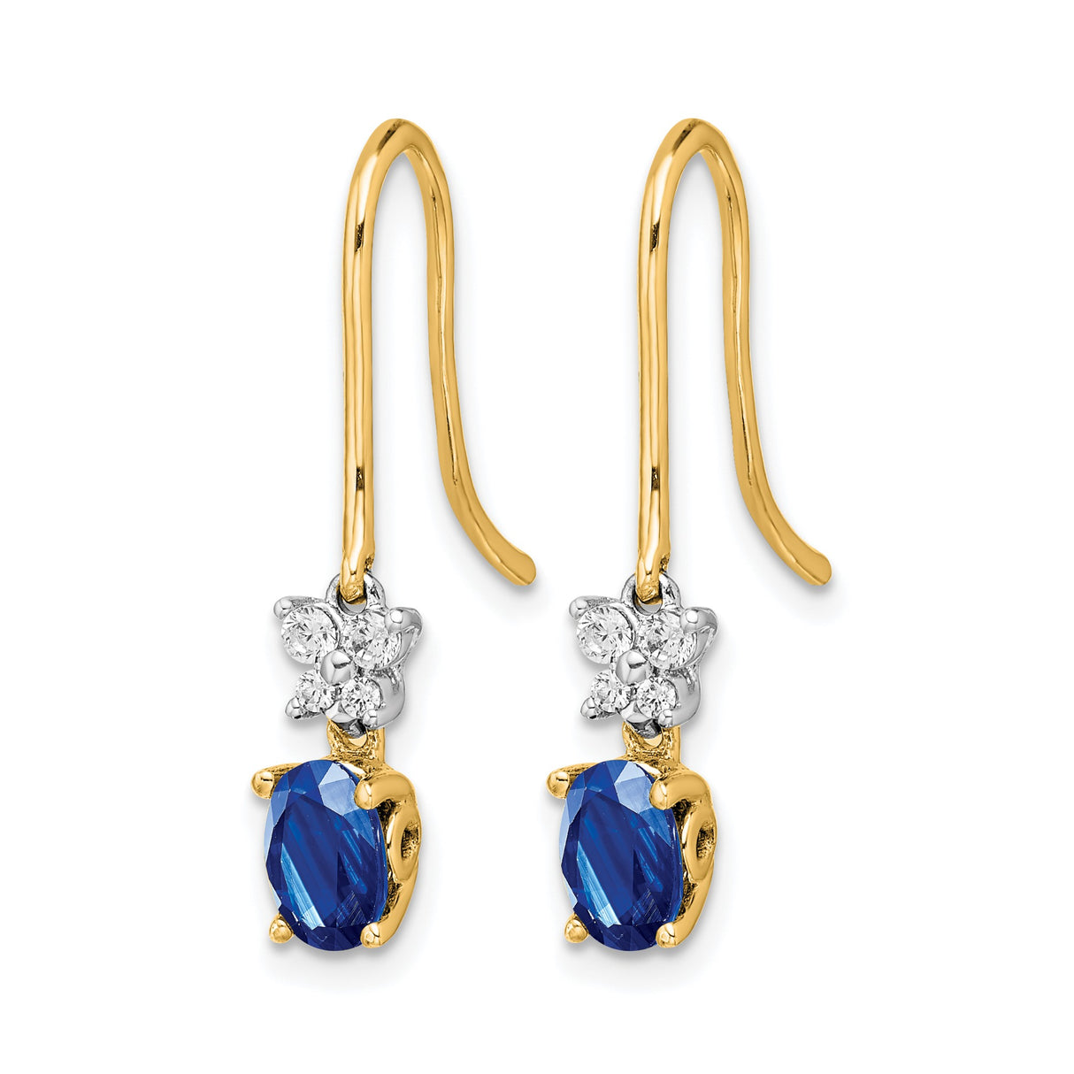 14k Yellow Gold Dangle Earrings with Sapphire and Diamond, DAD Memorial Tribute Design