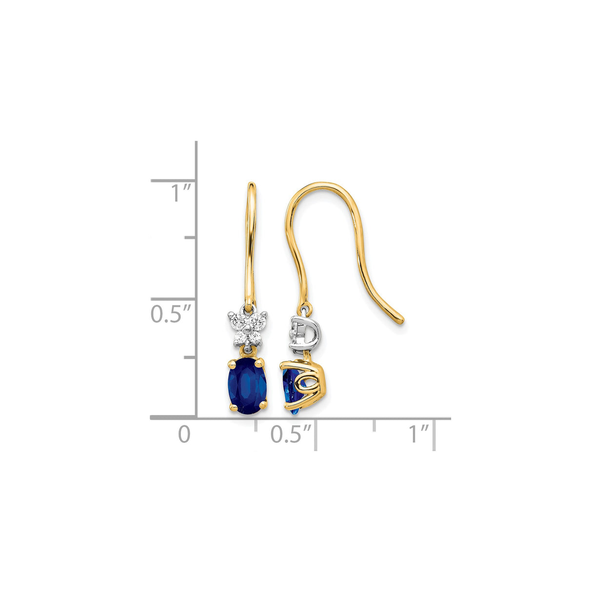 14k Yellow Gold Dangle Earrings with Sapphire and Diamond, DAD Memorial Tribute Design