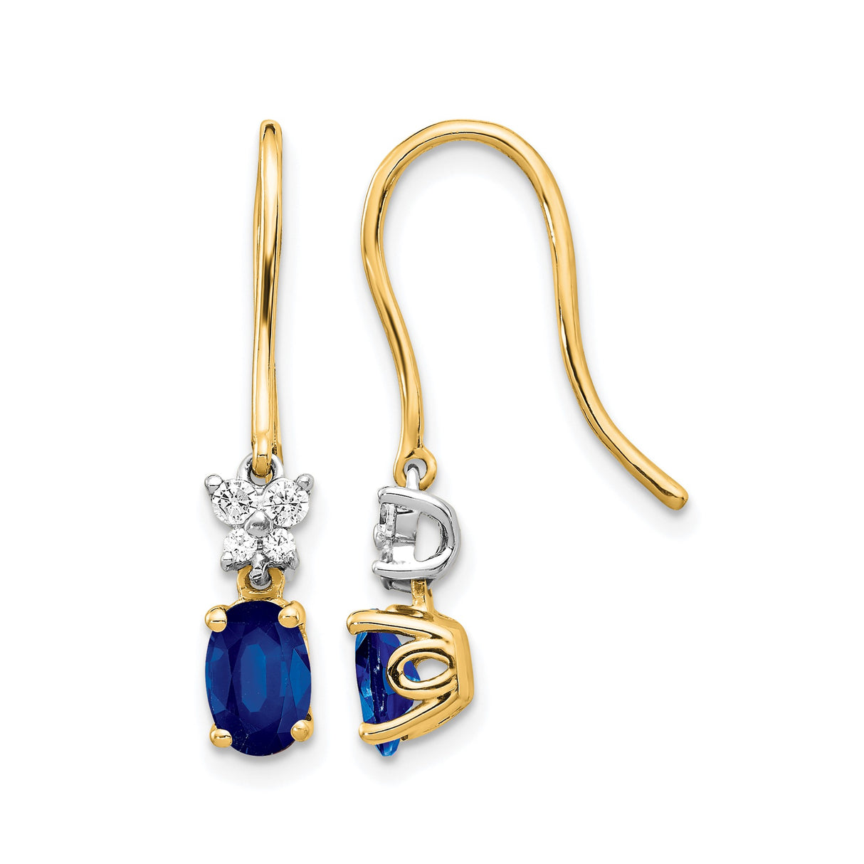14k Yellow Gold Dangle Earrings with Sapphire and Diamond, DAD Memorial Tribute Design