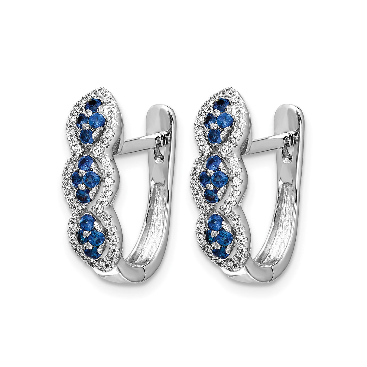 14k White Gold Hoop Earrings with Blue Sapphires and Diamonds, Infinity Design