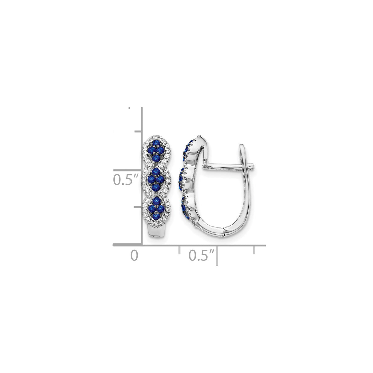 14k White Gold Hoop Earrings with Blue Sapphires and Diamonds, Infinity Design