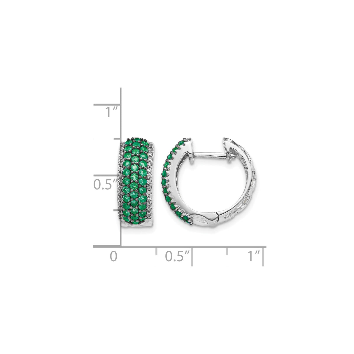 14k White Gold Hoop Earrings with Emeralds and Diamond Accents, Triple Row Statement Style