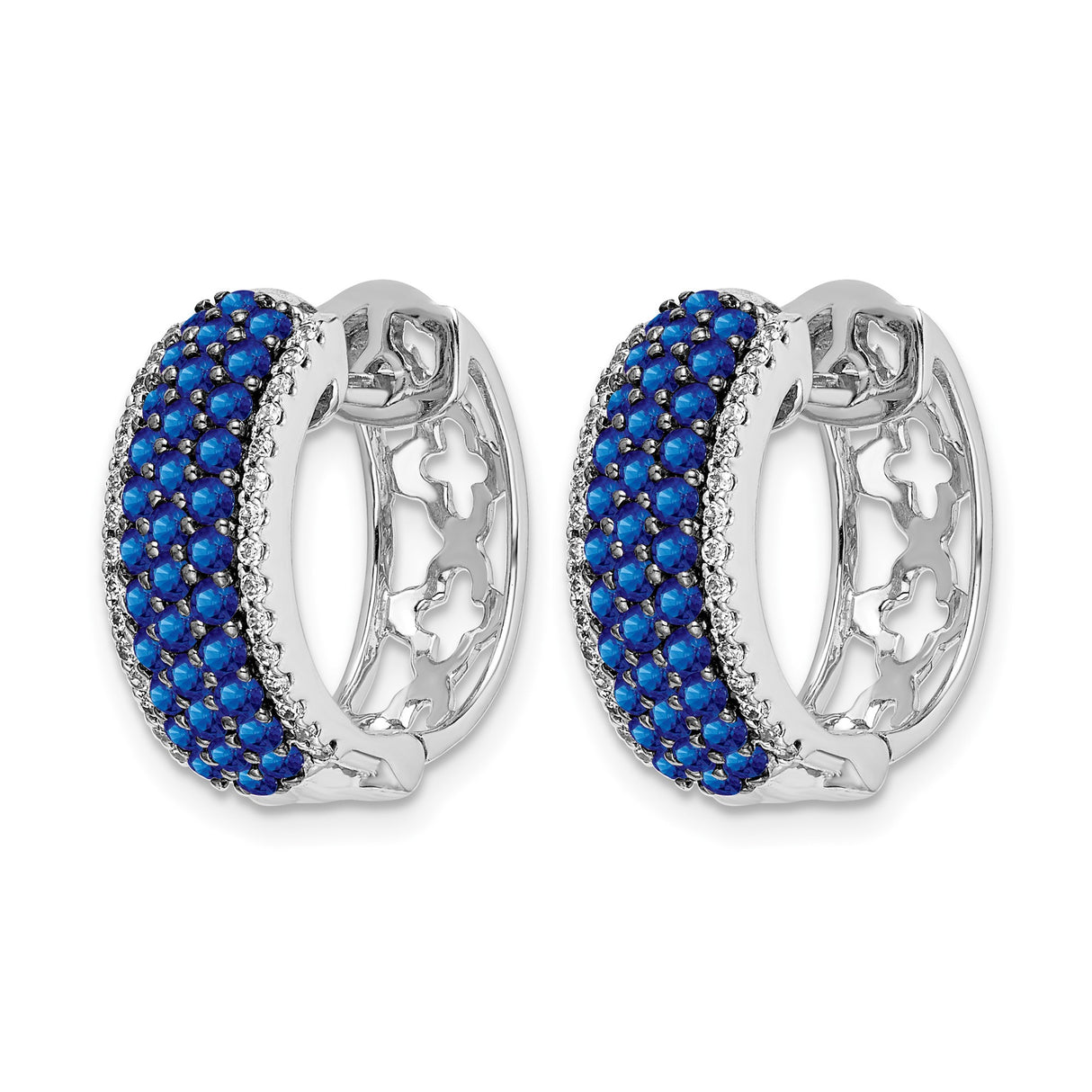 14k White Gold Hoop Earrings with Sapphire and Diamond Pavé, Lightweight Modern Design