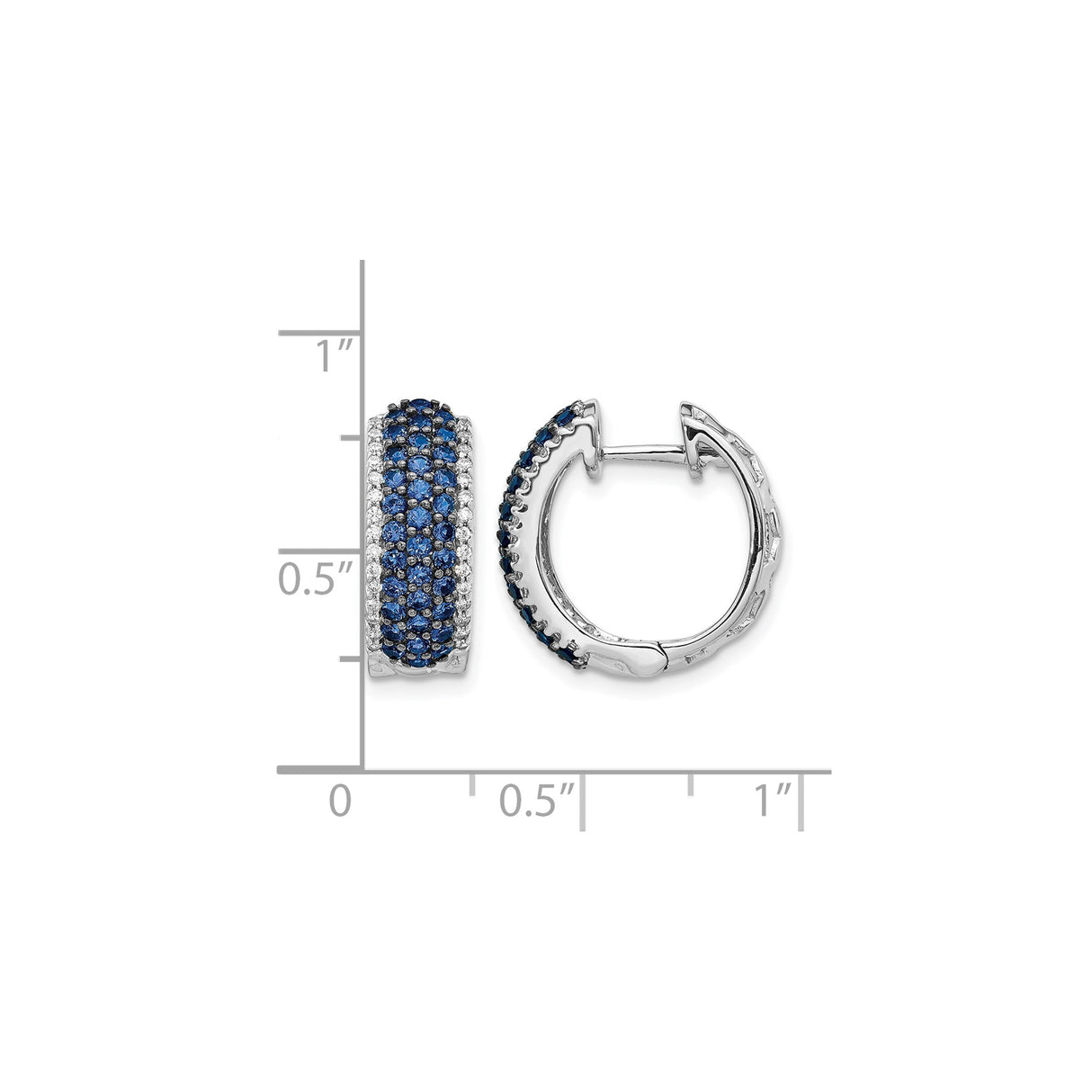 14k White Gold Hoop Earrings with Sapphire and Diamond Pavé, Lightweight Modern Design