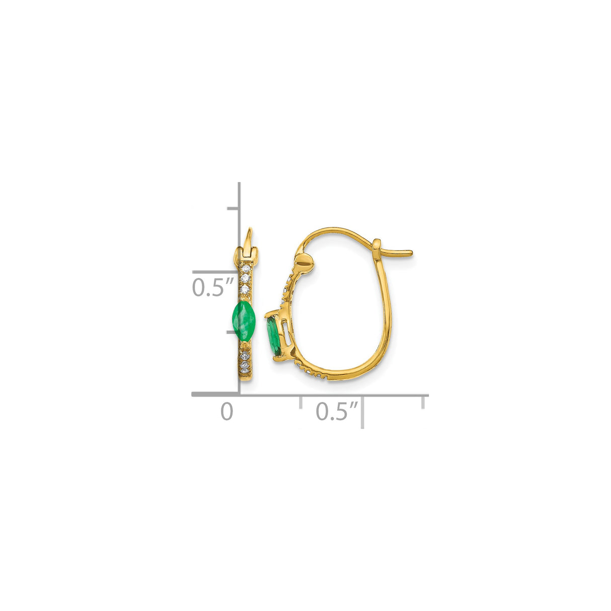 10k Yellow Gold Hoop Earrings with Marquise Cut Emerald and Diamond Accents