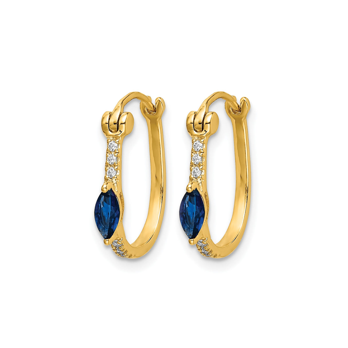 14k Yellow Gold Hoop Earrings with Marquise Blue Sapphire and Diamond Accents