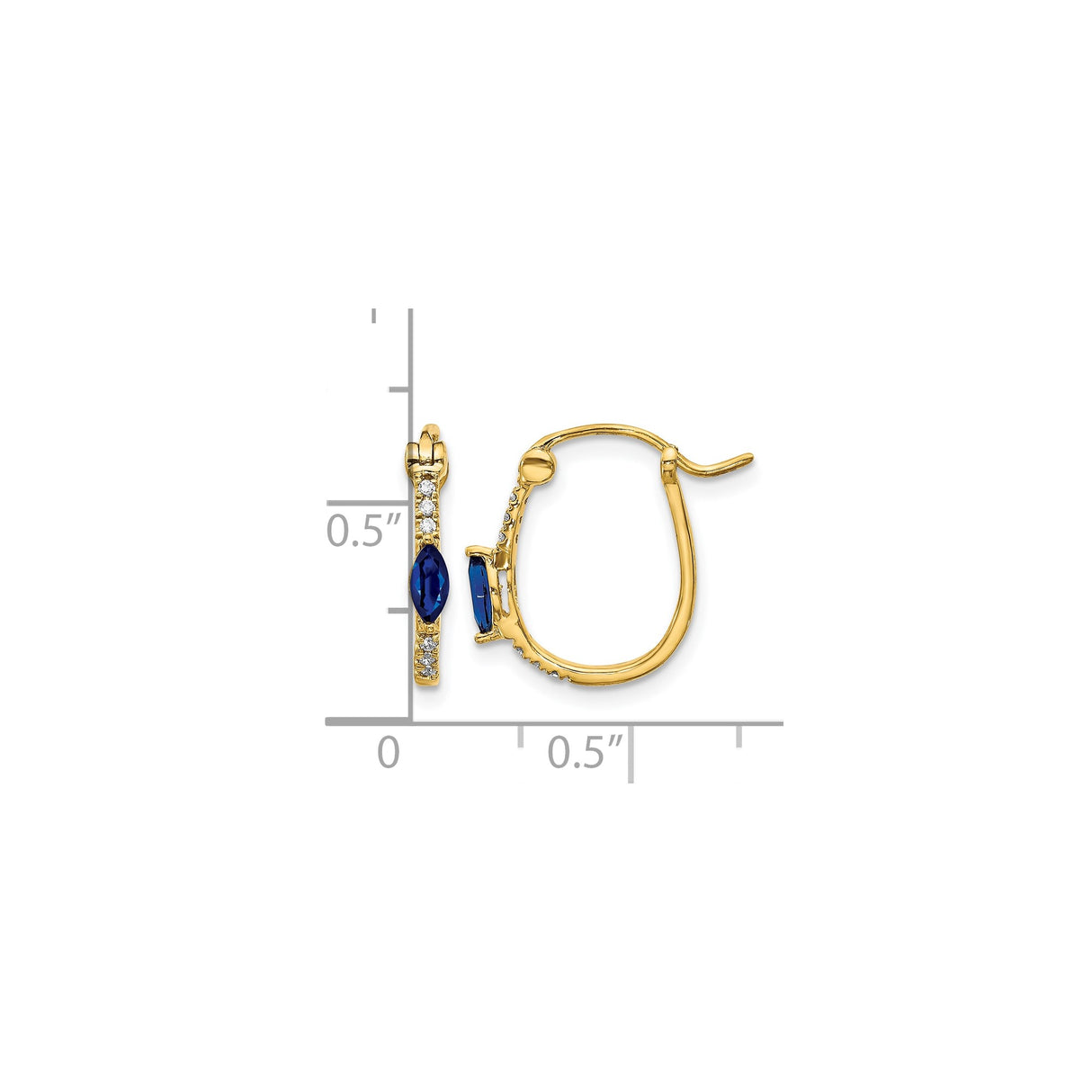 14k Yellow Gold Hoop Earrings with Marquise Blue Sapphire and Diamond Accents