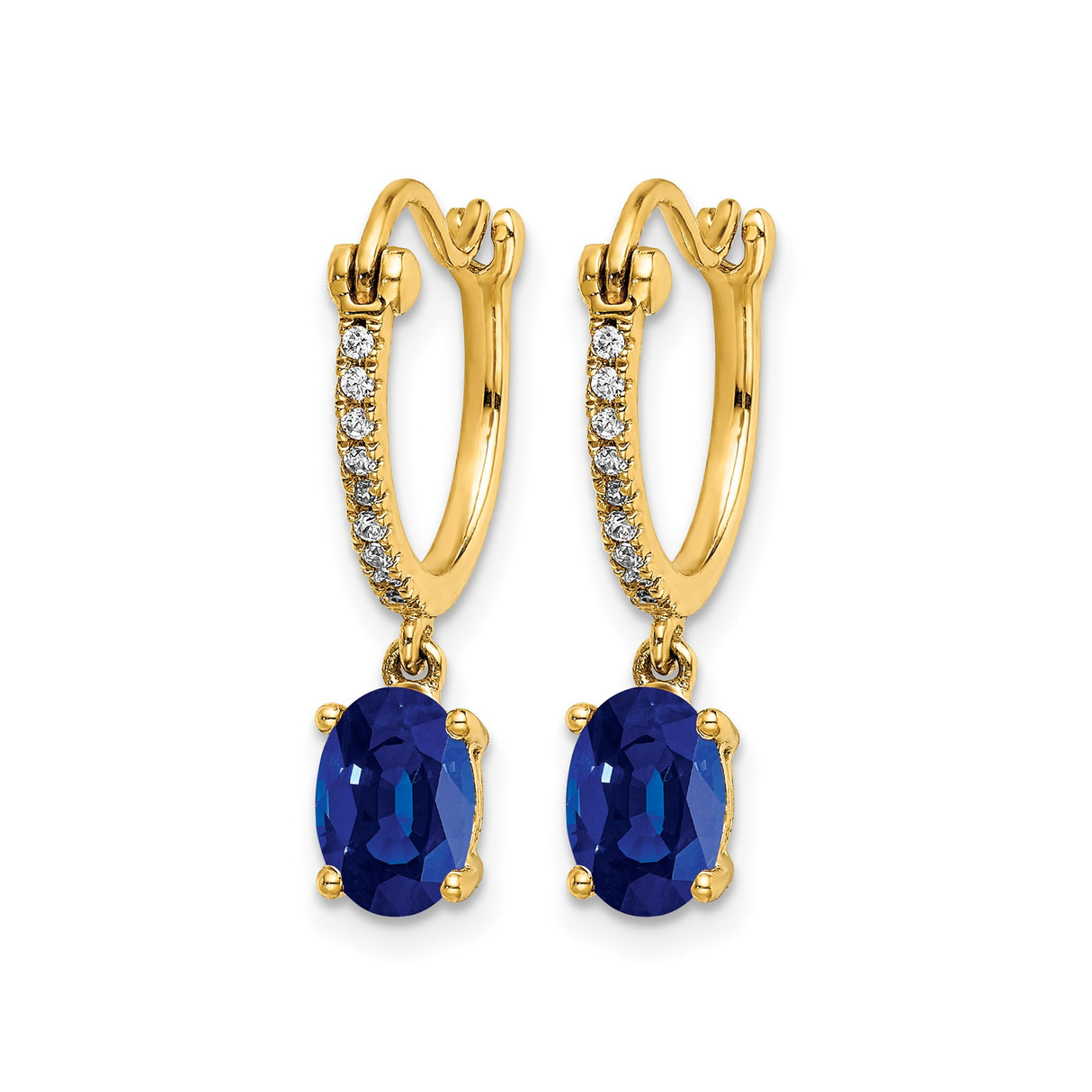 14k Yellow Gold Dangle Drop Earrings with Sapphire and Diamond Accents, Elegant Hoop Design