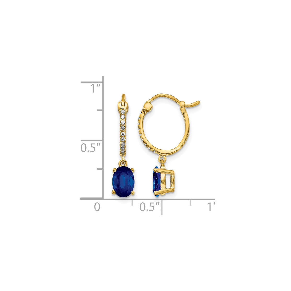 14k Yellow Gold Dangle Drop Earrings with Sapphire and Diamond Accents, Elegant Hoop Design
