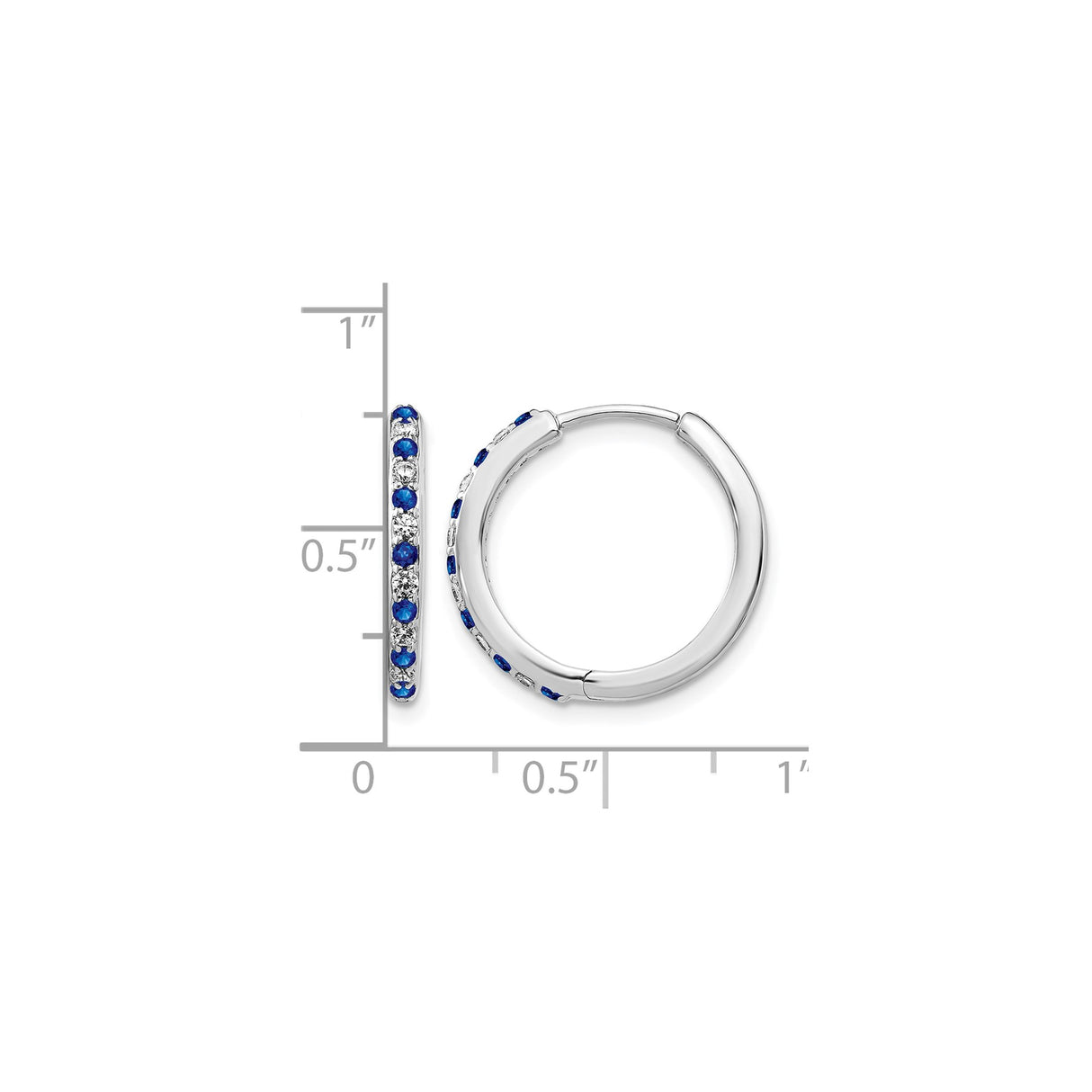 14k White Gold Hoop Earrings with Blue Sapphires and White Diamonds, Classic Formal Style