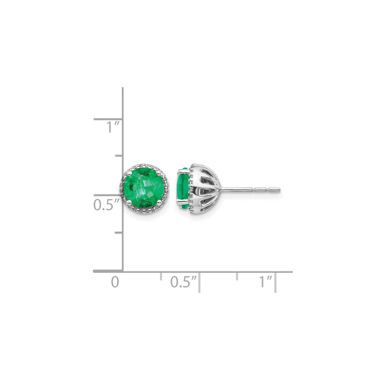 14k White Gold Emerald Stud Earrings with Diamond Halo for Women