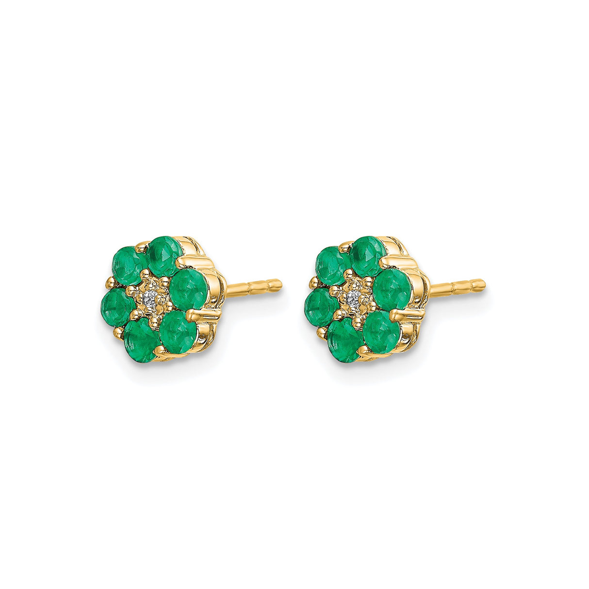 10k Yellow Gold Floral Stud Earrings with Emerald and Diamond, Nature-Inspired Design for Women