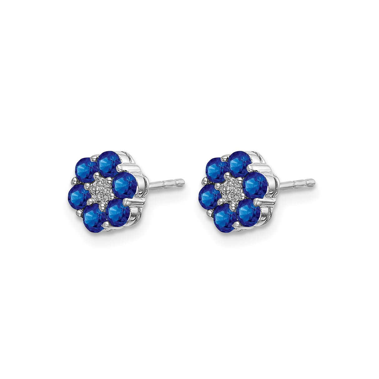 10k White Gold Floral Stud Earrings with Blue Sapphire and Diamond Accent
