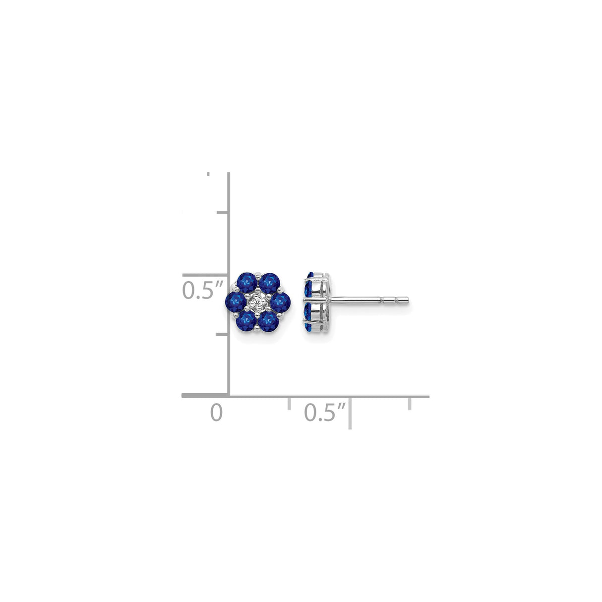 10k White Gold Floral Stud Earrings with Blue Sapphire and Diamond Accent