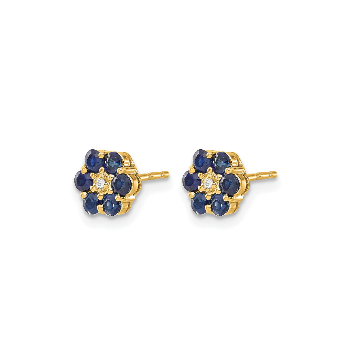 10k Yellow Gold Floral Stud Earrings with Sapphire and Diamond Accent
