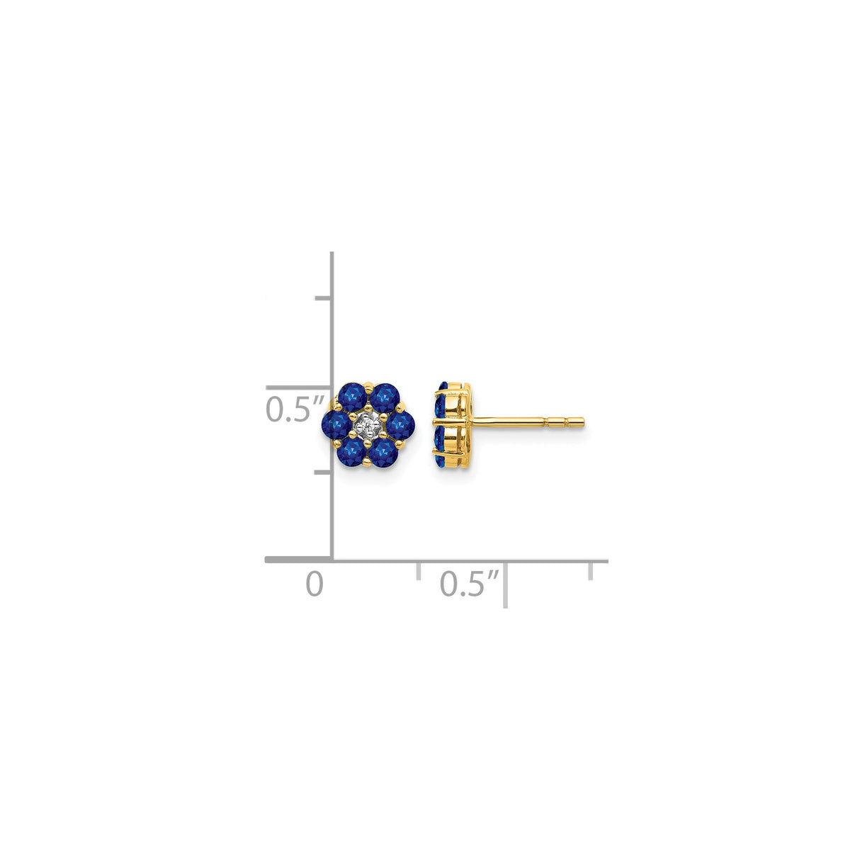 10k Yellow Gold Floral Stud Earrings with Sapphire and Diamond Accent