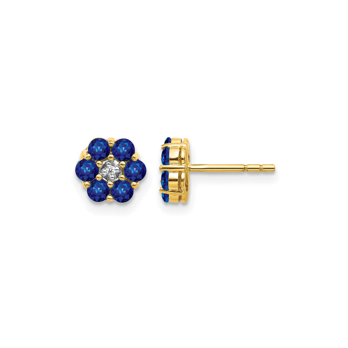 10k Yellow Gold Floral Stud Earrings with Sapphire and Diamond Accent