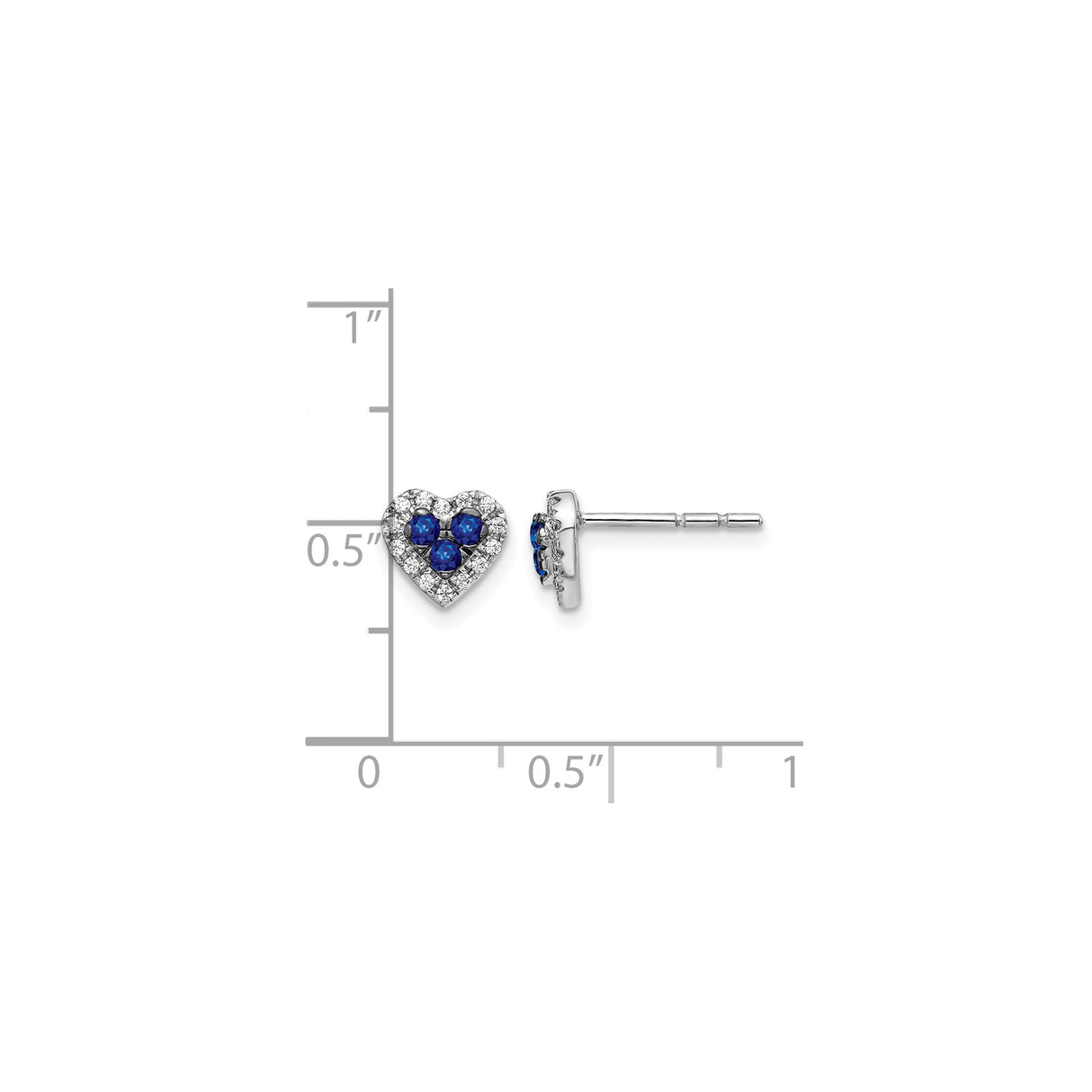 14k White Gold Heart Shaped Stud Earrings with Blue Sapphires and Diamond Halo