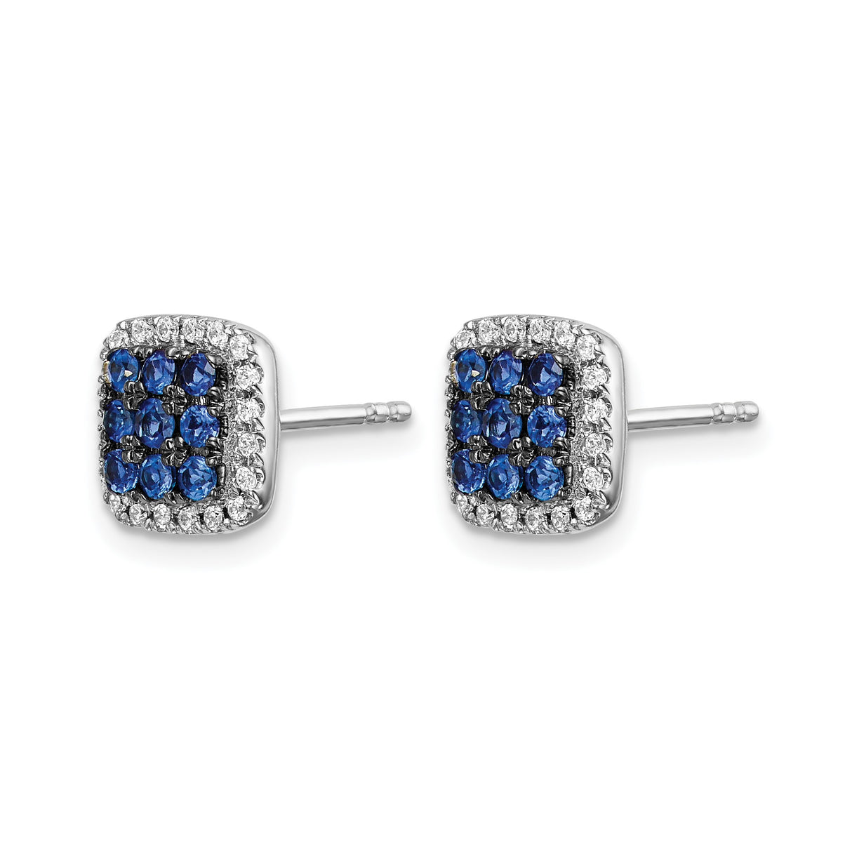 14k White Gold Stud Earrings with Blue Sapphire and Diamond Halo Design