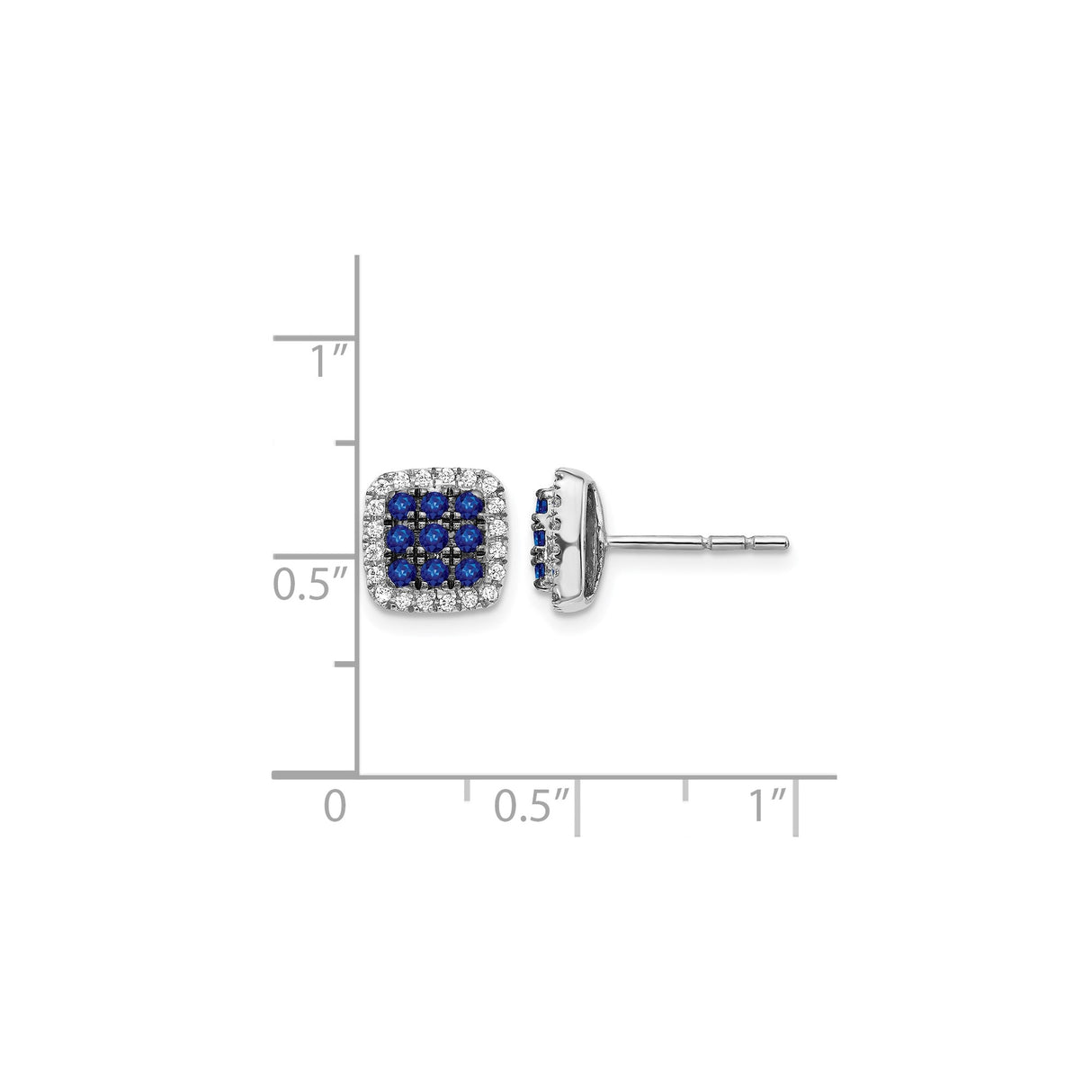 14k White Gold Stud Earrings with Blue Sapphire and Diamond Halo Design