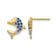 14k Yellow Gold Dolphin Stud Earrings with Sapphire, Two-Tone Nautical Marine Design