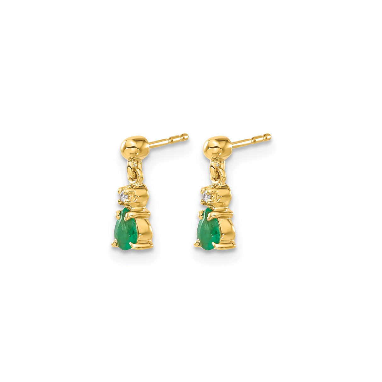14k Yellow Gold Dangle Earrings with Pear Shaped Emeralds and Diamond Accents