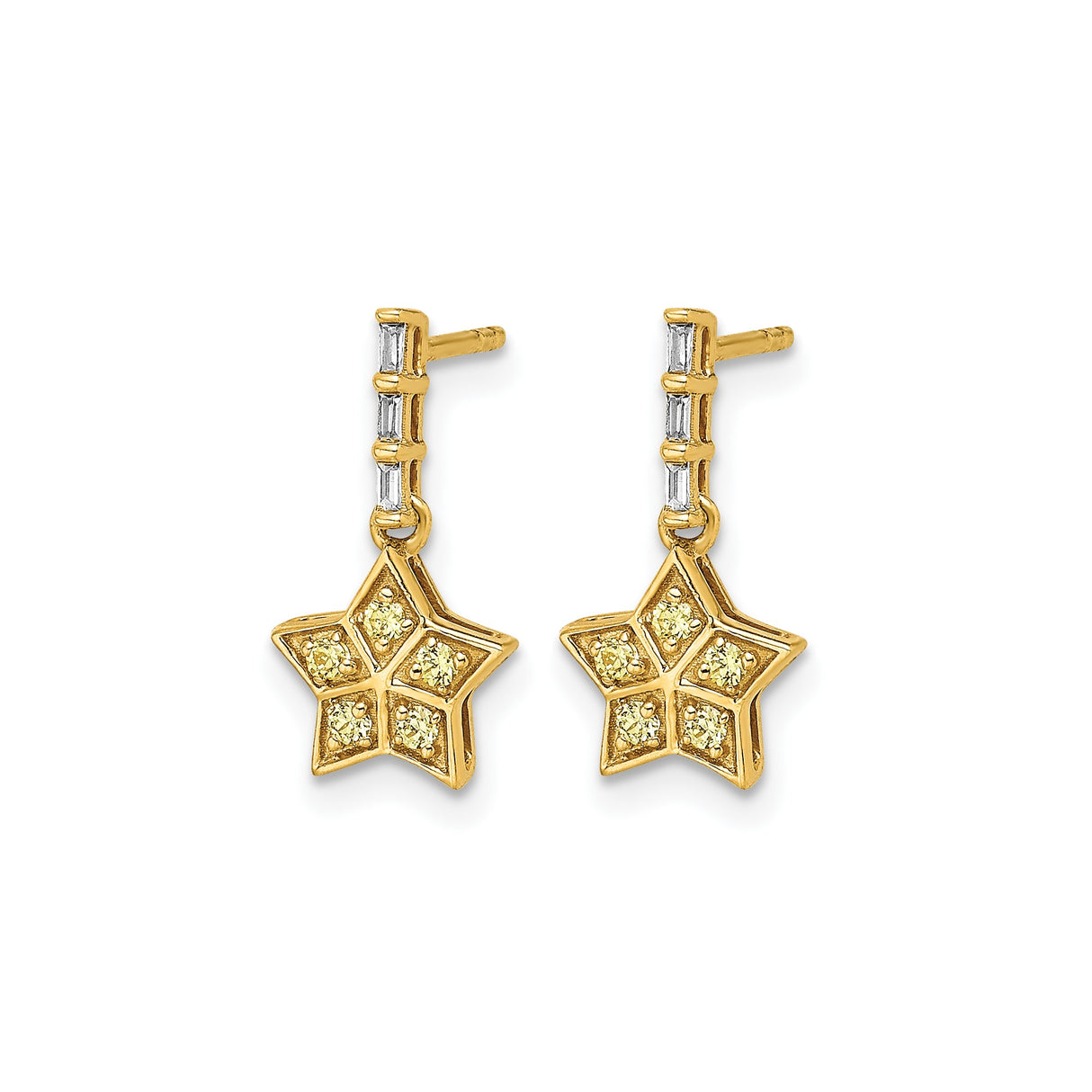 14k Yellow Gold Star Drop Earrings with Sapphire and Diamond Accents, Celestial Zodiac Style