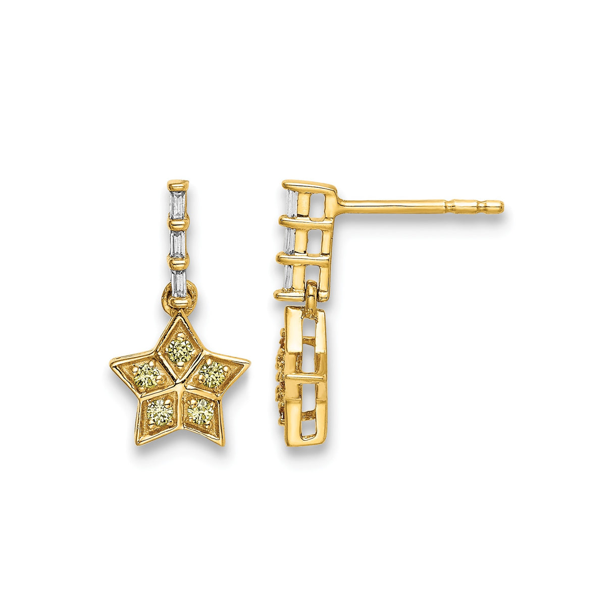 14k Yellow Gold Star Drop Earrings with Sapphire and Diamond Accents, Celestial Zodiac Style